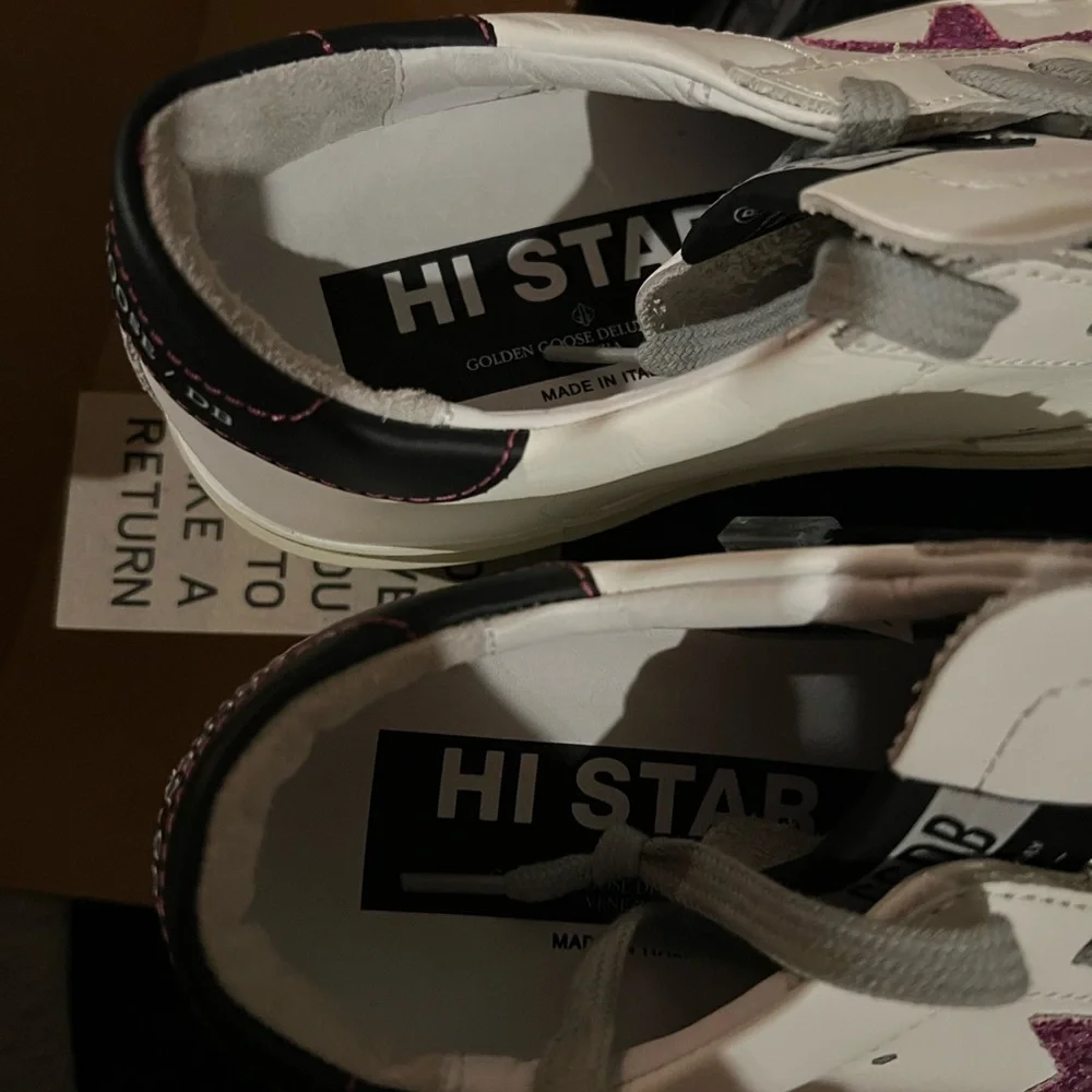BNIB golden goose high Star sneakers with pink glitter star and black heel tab - Picture 3 of 5